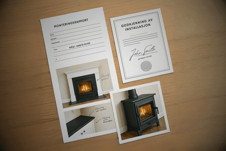 Eksempel på utfylt ferdigdokumentasjon etter montering av peis