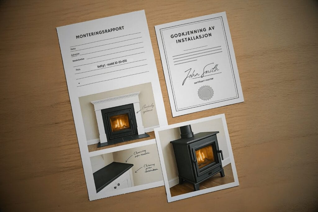 Eksempel på utfylt ferdigdokumentasjon etter montering av peis