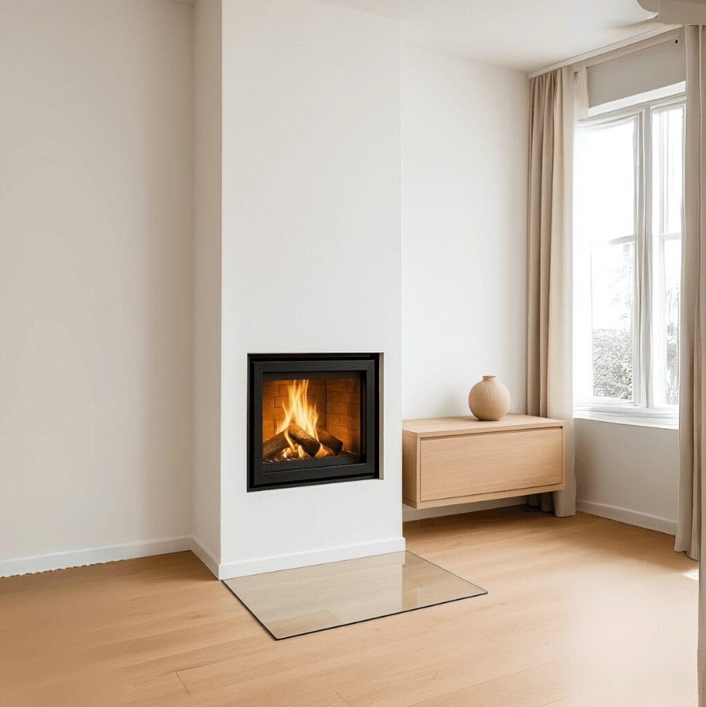 Bygge Peisinnsats i moderne stue med brannplater – trygt og stilrent resultat