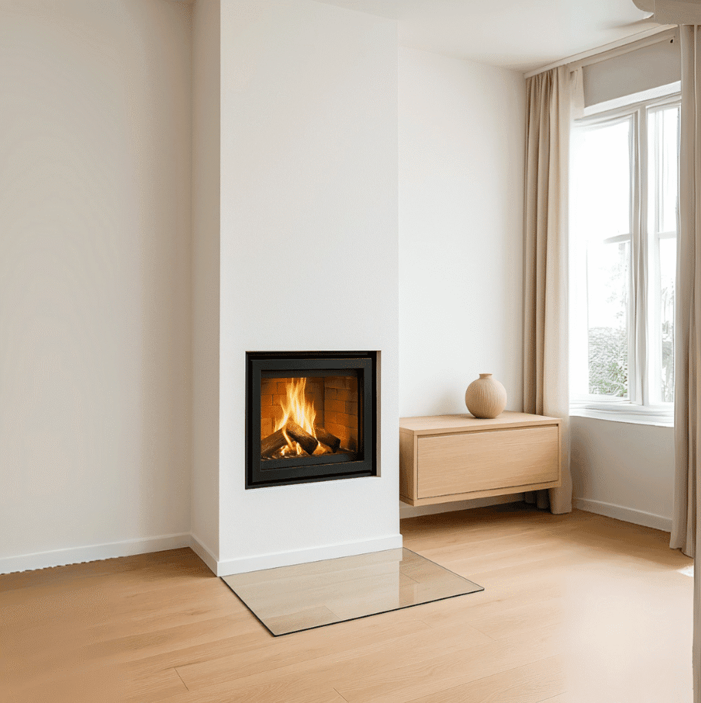 Bygge Peisinnsats i moderne stue med brannplater – trygt og stilrent resultat