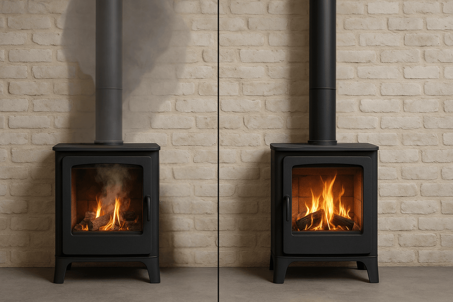 Bilig peismontering eksempel Illustrasjon som viser kontrasten mellom en profesjonell montør og en billig peismontering, med tekst om trygghet og kvalitet.