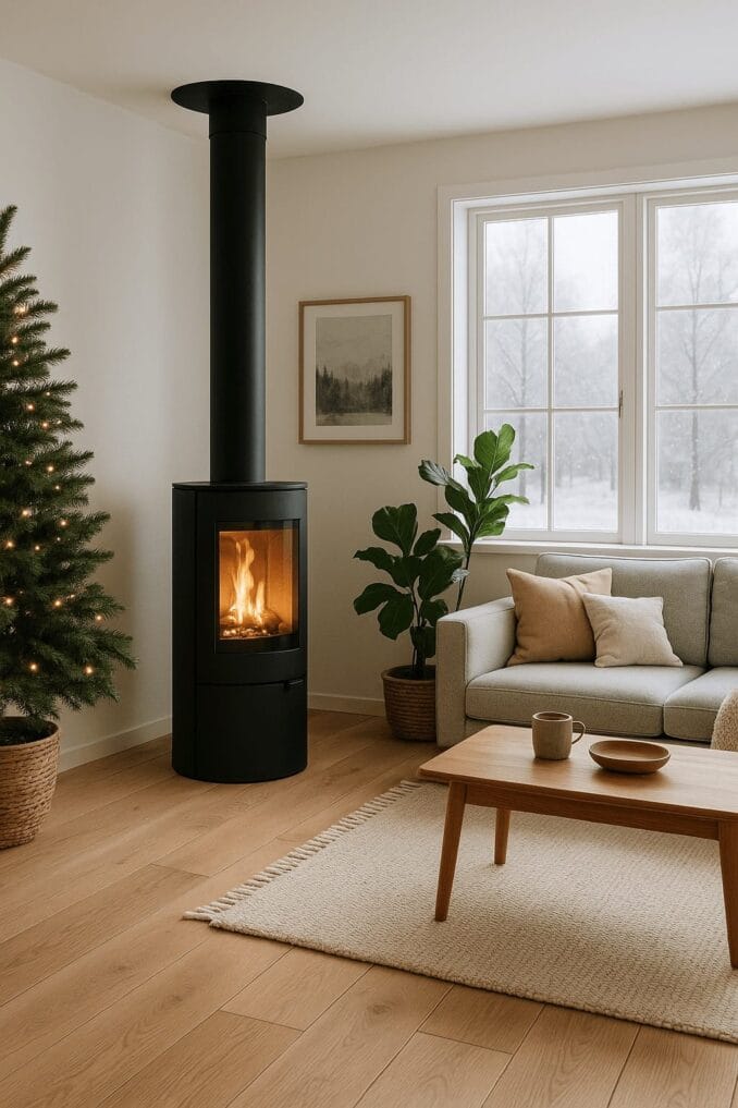 Hjem fristaende peis i moderne stue